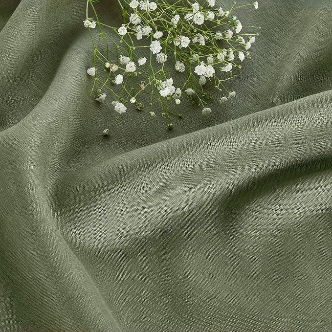 Solino Home Linen Oil Green Table Runner 120 Inches Long - 100% Pure Linen 14 x 120 Inch Table Runner for Fall, Autumn, Thanksgiving - Fete