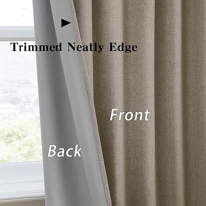 RAIN CITY 100 Inch Long Linen Blended Blackout Curtains 2 Panels Set,Custom Length Back Tab Drapes with Hooks, Grey Backing Linen Window Curtains for Living Room Bedroom,50x100 in Long,Linen