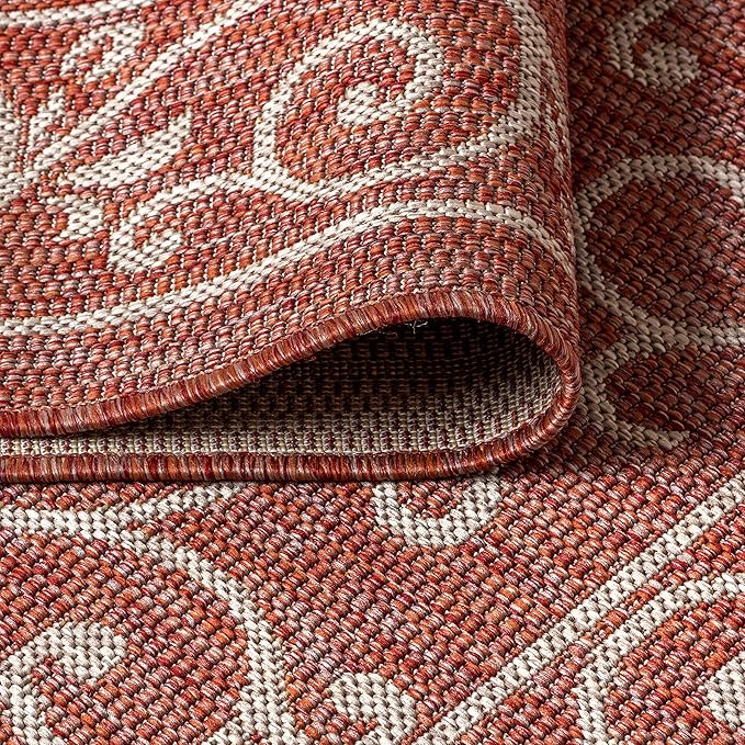 JONATHAN Y Vintage Filigree Indoor Outdoor Octagon Area Rug 5 Ft Red/Beige, Charleston Textured Weave for Backyard, Patio, Porch, Easy-Cleaning, High Traffic, Pet-Friendly, Non-Shedding SMB106B-5TGN