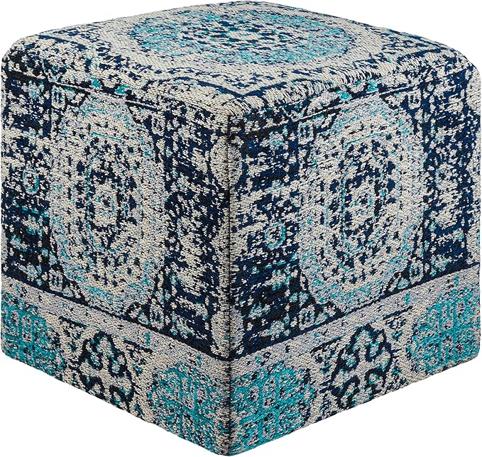 Mark&Day Pouf Ottoman, Kaltenleutgeben Traditional Teal Cube Pouf Foot Rest for Living Room, Bedroom and Boho Home Decor (18"x18"x18")