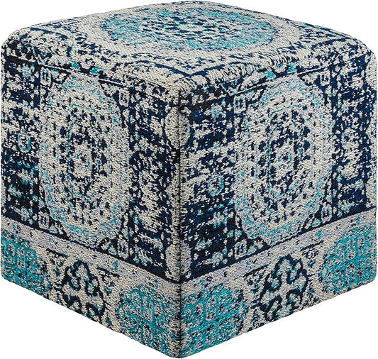 Mark&Day Pouf Ottoman, Kaltenleutgeben Traditional Teal Cube Pouf Foot Rest for Living Room, Bedroom and Boho Home Decor (18"x18"x18")