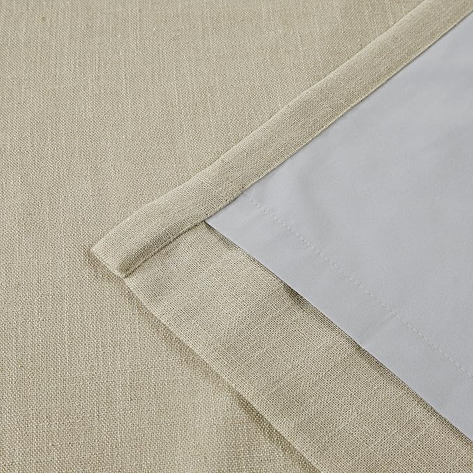 Vision Home Sand Pinch Pleated Full Blackout Curtains Linen Blended Room Darkening Window Curtains 120 inch for Living Room Bedroom Thermal Insulated Pinch Pleat Drapes with Hooks 60" Wx120 Lx1