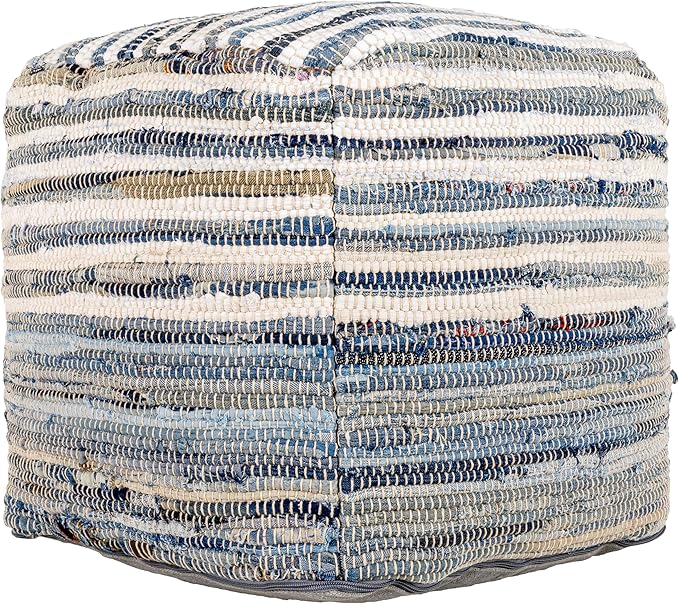 Mark&Day Pouf Ottoman, Korneuburg Natural Fiber Navy Cube Pouf Foot Rest for Living Room, Bedroom and Boho Home Decor (16"x16"x16")