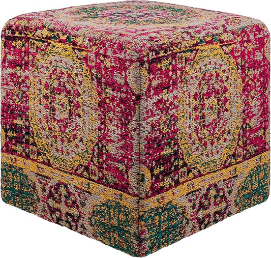 Mark&Day Pouf Ottoman, Kaltenleutgeben Traditional Bright Pink Cube Pouf Foot Rest for Living Room, Bedroom and Boho Home Decor (18"x18"x18")