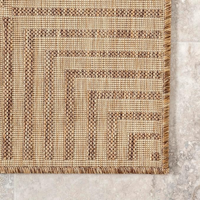 nuLOOM 2' x 3' Outdoor Area Rug, Casual Design With Striped Border, Stain Resistant, Highly Durable, For Patio, Balcony, Bedroom, Living Room, Dining Room, Bathroom, Light Brown