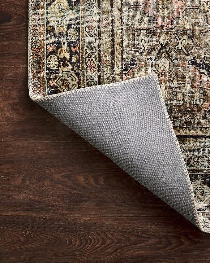 Loloi Layla Collection LAY-03 Olive/Charcoal 9'-0" x 12'-0" .13" Thick Area Rug, Soft, Durable, Vintage Inspired, Distressed, Low Pile, Non-Shedding, Easy Clean, Printed, Living Room Rug