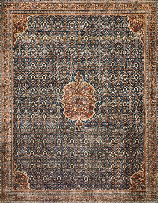 Loloi Layla Collection LAY-09 Cobalt Blue/Spice 3'-6" x 5'-6" .13" Thick Accent Rug, Soft, Durable, Vintage Inspired, Distressed, Low Pile, Non-Shedding, Easy Clean, Printed, Living Room Rug