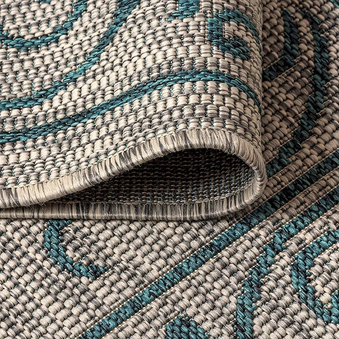 JONATHAN Y Vintage Filigree Indoor Outdoor Octagon Area Rug 8 Ft Gray/Teal, Charleston Textured Weave for Backyard, Patio, Porch, Easy-Cleaning, High Traffic, Pet-Friendly, Non-Shedding SMB106E-8TGN