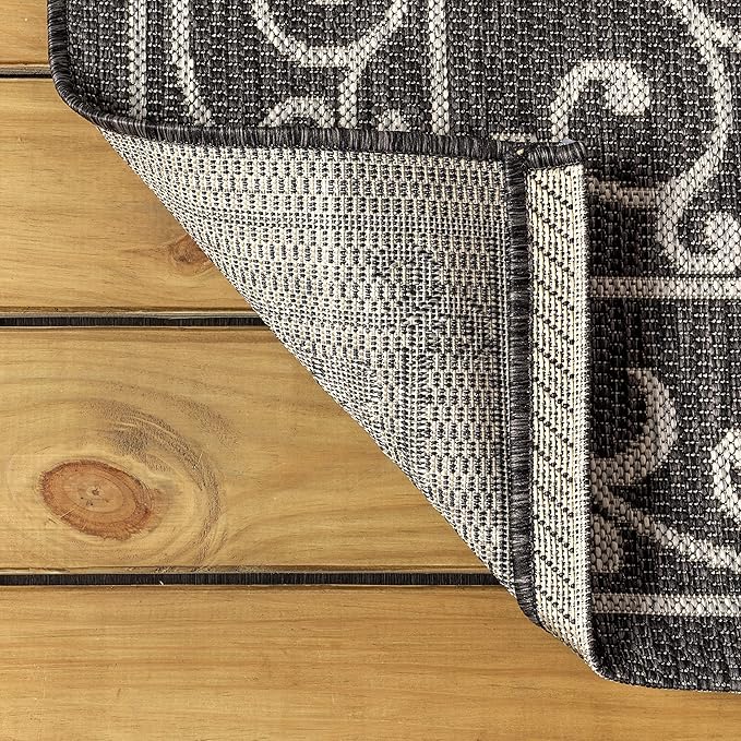 JONATHAN Y Vintage Filigree Indoor Outdoor Octagon Area Rug 5 Ft Black/Gray, Charleston Textured Weave for Backyard, Patio, Porch, Easy-Cleaning, High Traffic, Pet-Friendly, Non-Shedding SMB106G-5TGN