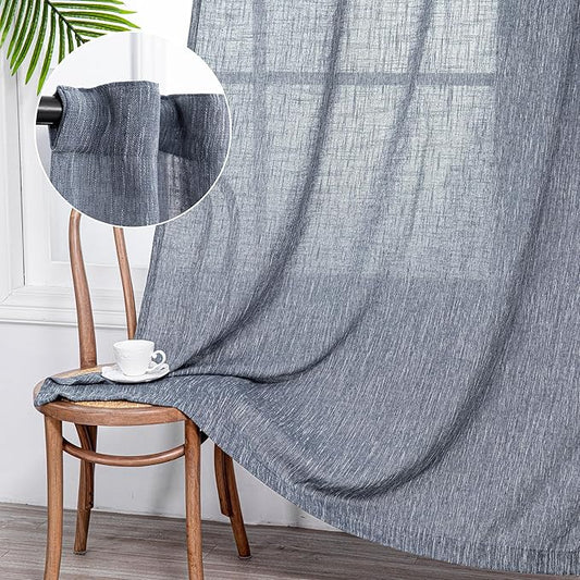 MYSKY HOME 108 Inches Long Ceiling Curtains, Light Filtering Boho Window Sheer Drapes for Living Room Patio Sliding Door Back Tab Elegant Look, 50" Wide x 108" Long, Dusty Blue, 2 Panels
