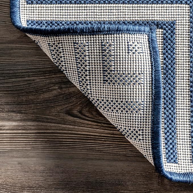 nuLOOM 3'6" x 5' Outdoor Area Rug, Casual Design With Striped Border, Stain Resistant, Highly Durable, For Patio, Balcony, Bedroom, Living Room, Dining Room, Bathroom, Navy