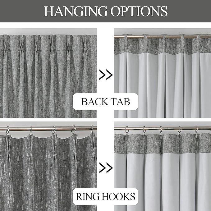 Vision Home Charcoal Grey Full Blackout Curtains Pinch Pleated Room Darkening Window Curtains 95 inch for Living Room Bedroom Thermal Insulated Pinch Pleat Drapes with Hooks Back Tab 2 Panel 40"Wx95"L