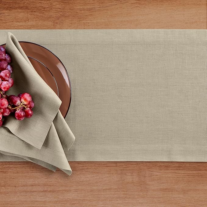 Solino Home Linen Vintage Khaki Table Runner 72 Inches Long - 100% Pure Linen 14 x 72 Inch Table Runner for Fall, Autumn, Thanksgiving - Fete
