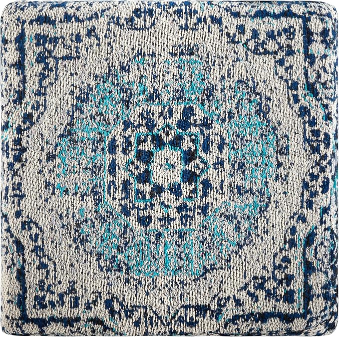 Mark&Day Pouf Ottoman, Kaltenleutgeben Traditional Teal Cube Pouf Foot Rest for Living Room, Bedroom and Boho Home Decor (18"x18"x18")