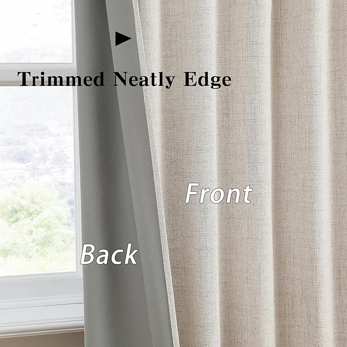 RAIN CITY Linen Beige Blackout Curtains 84 Inch Long 2 Panels,Linen Blend Aesthetic Heat and Cold Blocking Thermal Drop Cloth Traverse Curtains for Living Room Bedroom Polyester Soft Fabric 50 Wide