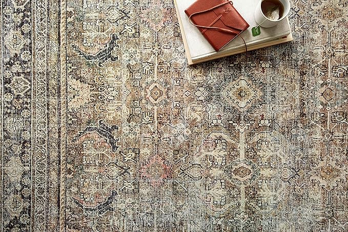 Loloi Layla Collection LAY-03 Olive/Charcoal 9'-0" x 12'-0" .13" Thick Area Rug, Soft, Durable, Vintage Inspired, Distressed, Low Pile, Non-Shedding, Easy Clean, Printed, Living Room Rug