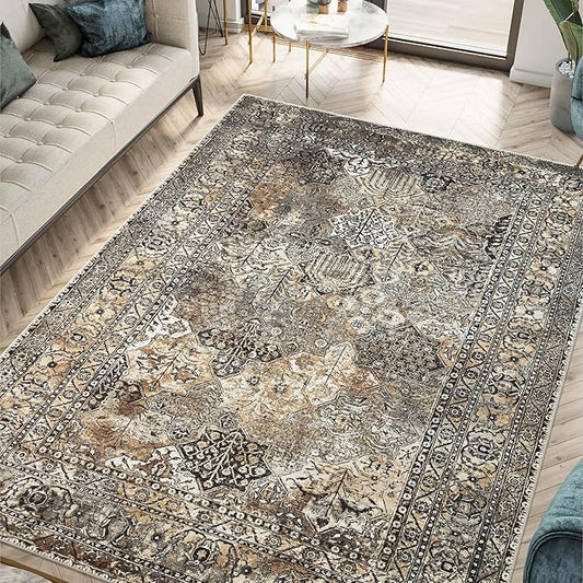 Keen Home Design 10x14 Rug - Machine Washable Area Rug with Non-Slip Backing, Ideal for Living Room, Dining Room, Bedroom - Vintage, Easy Clean, Durable, Low Pile Rug - (9'7" x 14')