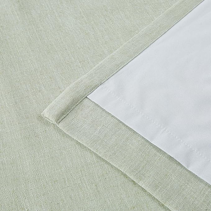 Vision Home Soft Green Pinch Pleated Full Blackout Curtains Linen Blended Room Darkening Window Curtains 102 inch for Living Room Bedroom Thermal Insulated Pinch Pleat Drapes with Hooks 60" Wx102 Lx1