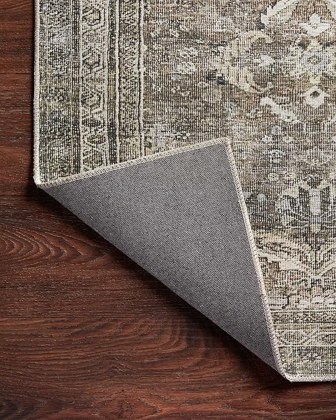Loloi Layla Collection LAY-13 Antique/Moss 3'-6" x 5'-6" .13" Thick Accent Rug, Soft, Durable, Vintage Inspired, Distressed, Low Pile, Non-Shedding, Easy Clean, Printed, Living Room Rug