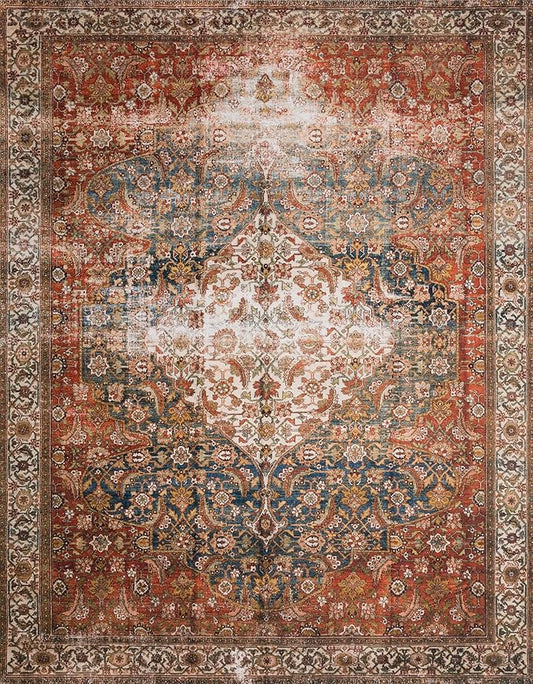 Loloi Layla Collection LAY-05 Ocean/Multi 5'-0" x 7'-6" .13" Thick Area Rug, Soft, Durable, Vintage Inspired, Distressed, Low Pile, Non-Shedding, Easy Clean, Printed, Living Room Rug