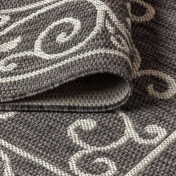 JONATHAN Y Vintage Filigree Indoor Outdoor Octagon Area Rug 8 Ft Black/Gray, Charleston Textured Weave for Backyard, Patio, Porch, Easy-Cleaning, High Traffic, Pet-Friendly Non-Shedding SMB106G-8TGN